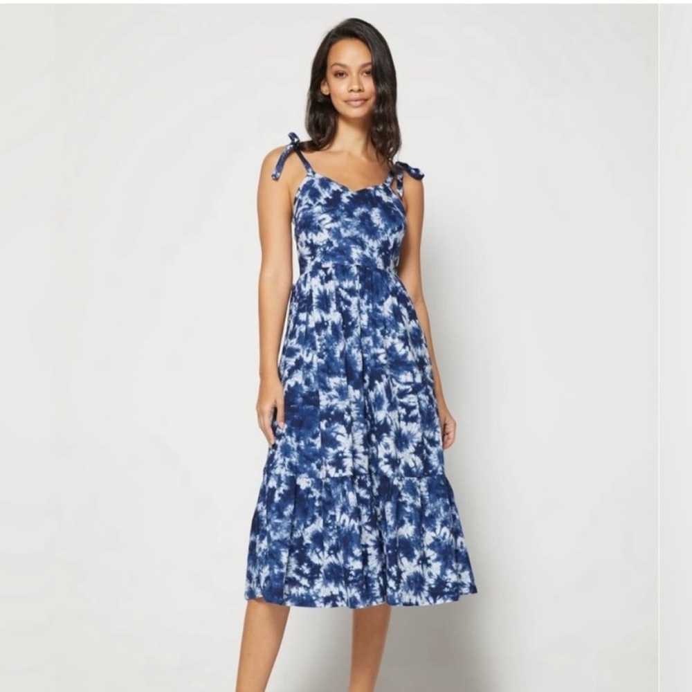 Gap Blue and White Tie-Dyed Tiered Midi Dress (size 6)
